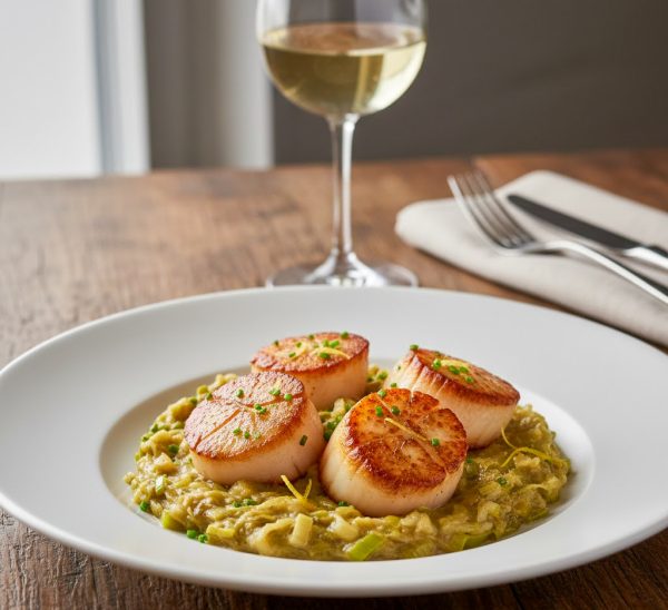 Saint Jacques rôties sur fondue de poireau