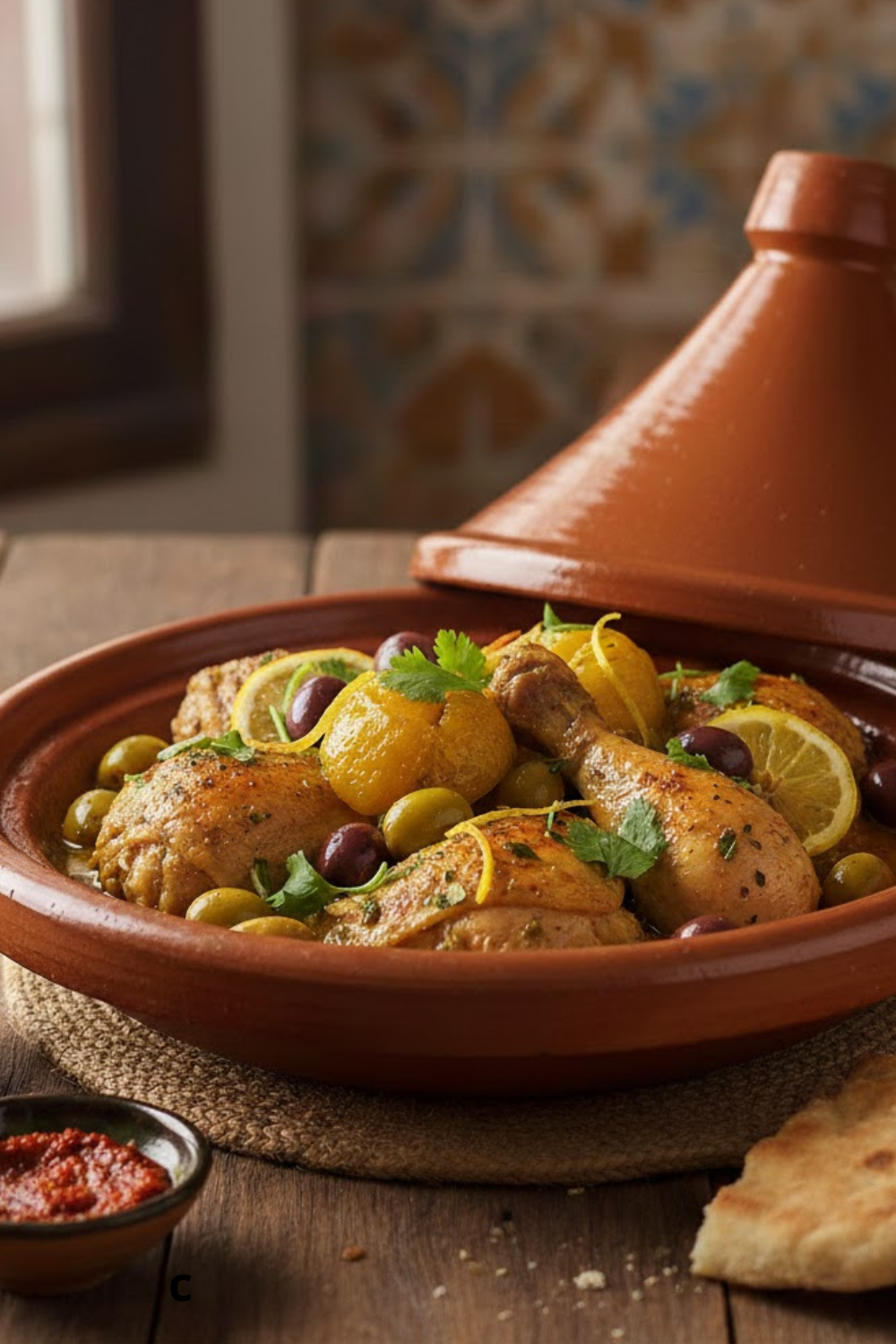 Tajine de poulet au citron et aux olives