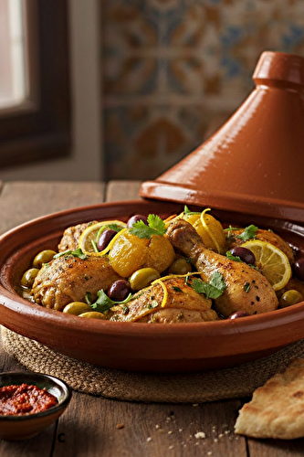 Tajine de poulet au citron et aux olives