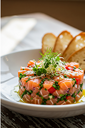 Tartare de saumon aux baies de timut