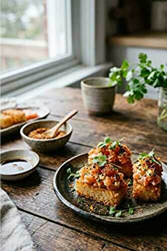 Crispy rice au saumon et shichimi togarashi