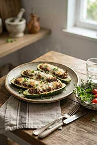 Courgettes farcies à la viande hachée et origan