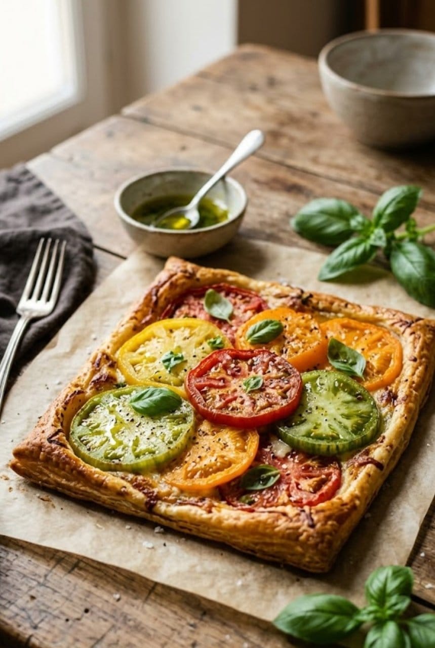 Tarte fine de tomates anciennes & huile de vanille : l'astuce de chef pour un goût unique