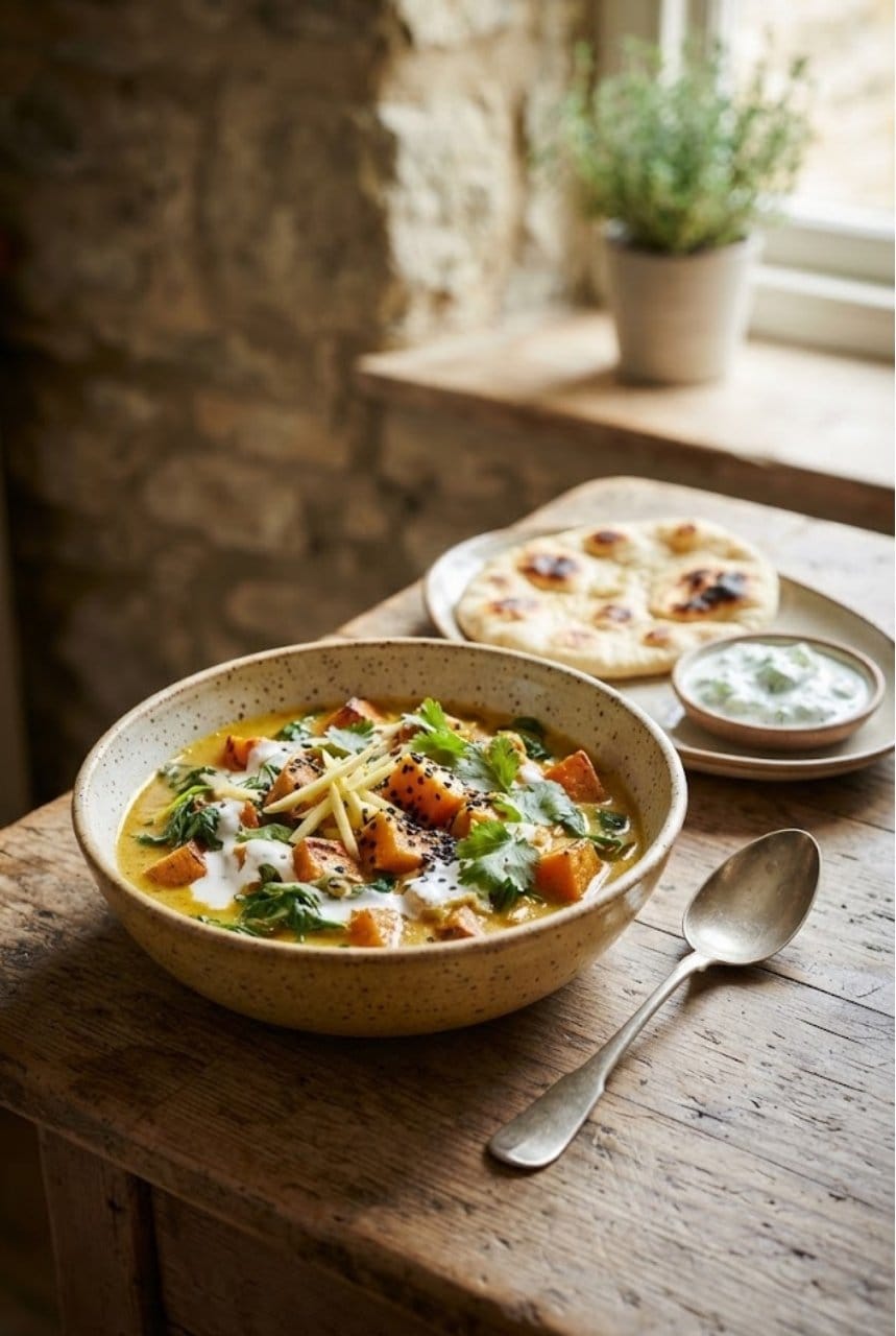 Curry de patates douces au gingembre et lait de coco