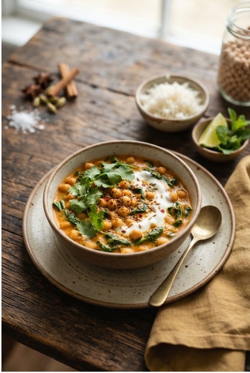 Curry express pois chiches et épinards