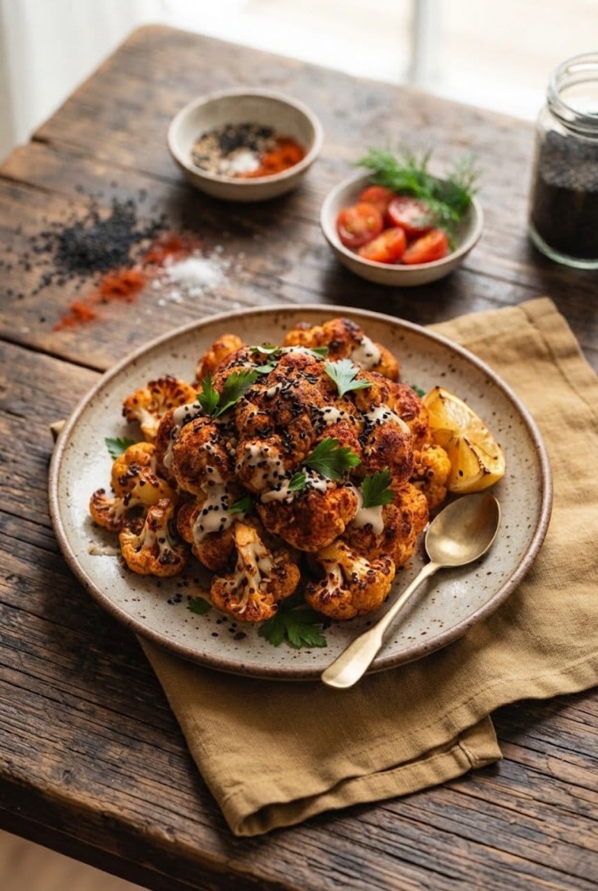 Chou fleur rôti au paprika et sésame noir