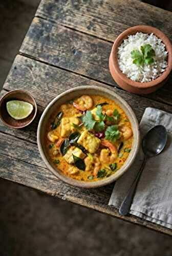 Curry de poisson et gambas à la coco