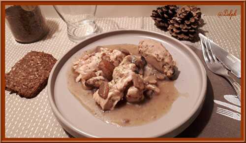 Emincé de poulet, châtaignes et champignons