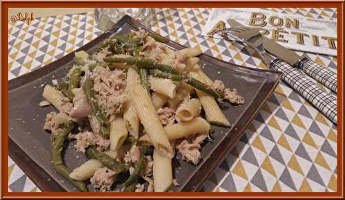 Penne aux haricots verts et thon