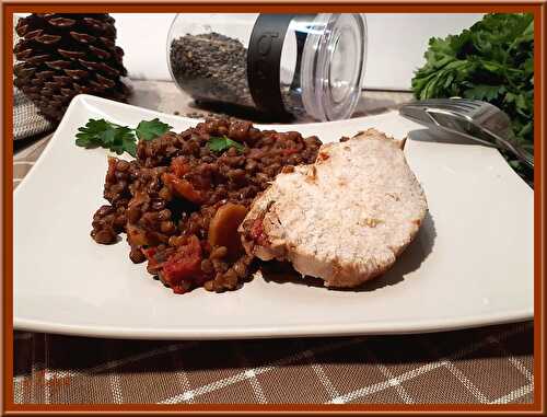 Rôti de porc  et lentilles au coulis de tomates au Cookéo