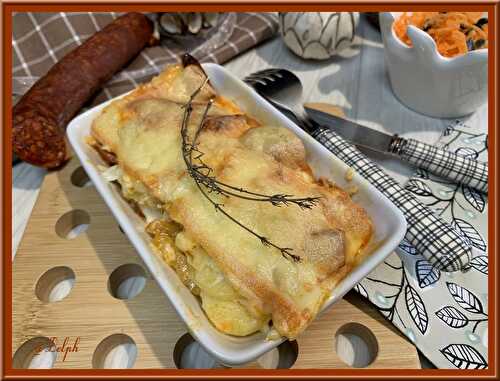 Gratin de pommes de terre, chorizo et raclette