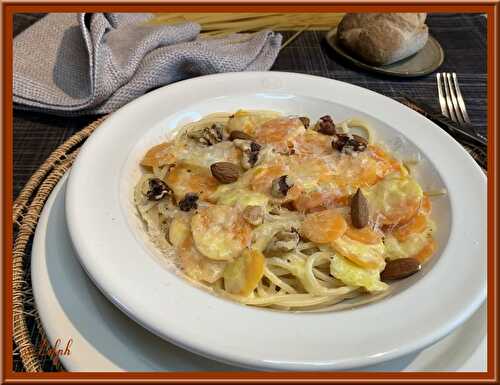 Spaghetti à la fondue de poireaux et carottes