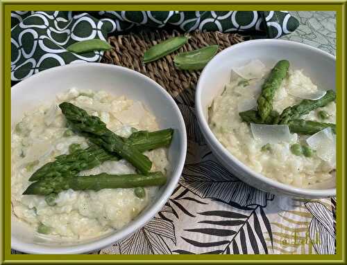 Risotto aux asperges vertes, petits pois et parmesan