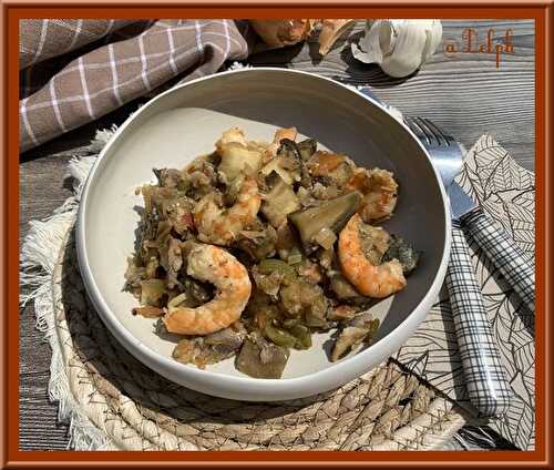 Aubergines au poisson et crevettes