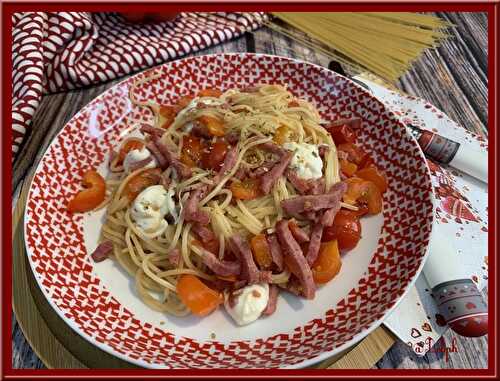 Capellini aux  tomates cerises, poivron et bacon