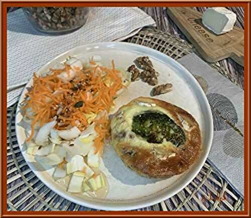 Clafoutis aux champignons, brocoli, noix et fromage de chèvre