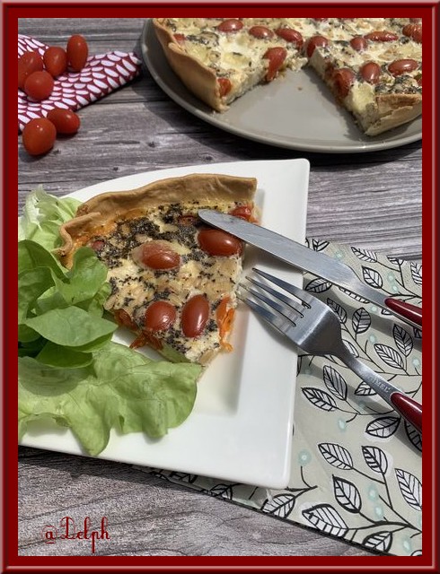 Quiche aux tomates cerise, mozzarella et pignons de pin