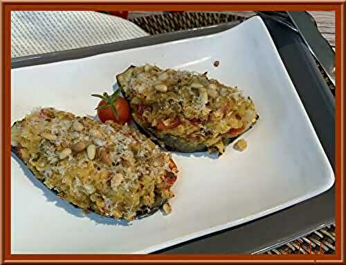 Aubergine farcie aux lentilles corail et tomates cerises