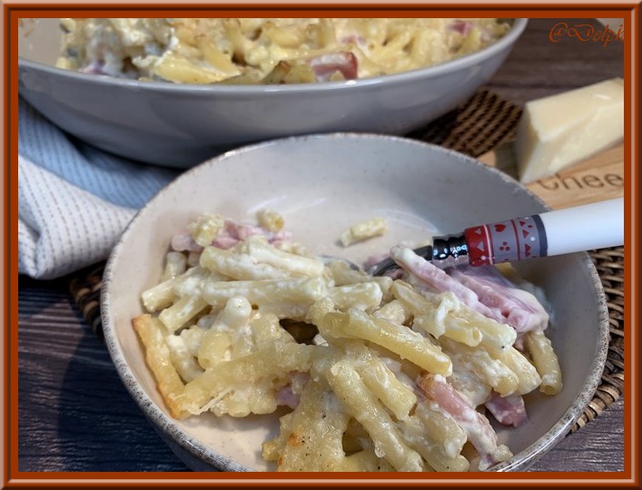 Gratin de pâtes au jambon et crème de parmesan de Cyril Lignac