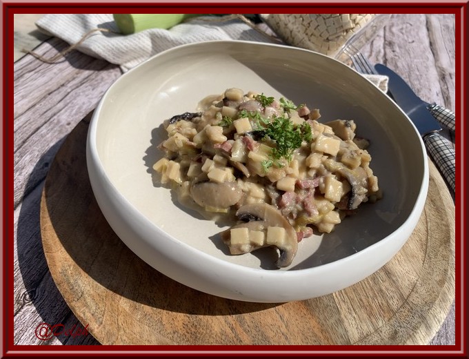 One pot crozet bacon, poireau et champignons