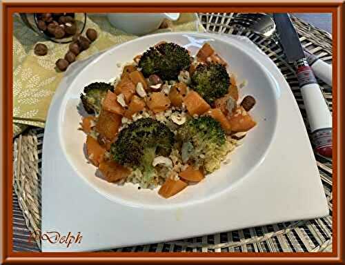 Bowl de patate douce et brocolis rôtis, à la sauce tahin