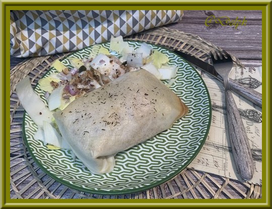 Brick de pomme de terre, chèvre, miel et jambon