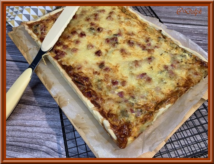 Tarte aux champignons, poireau et jambon