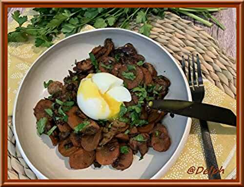Poêlée de champignons, carottes et œuf mollet