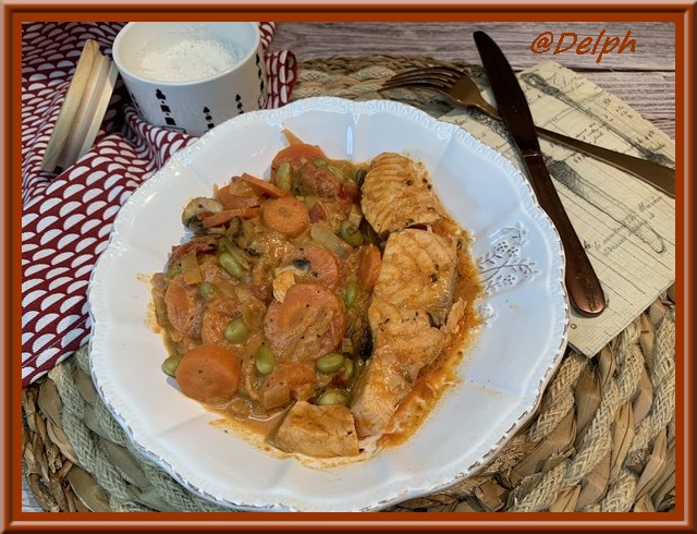 Curry de fèves, carottes et saumon