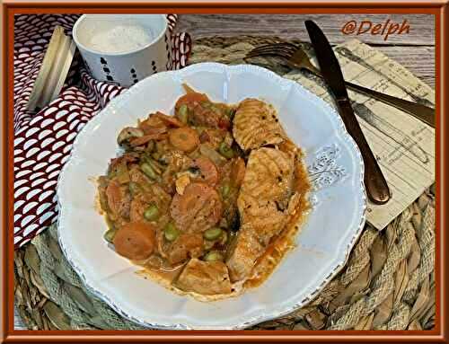 Curry de fèves, carottes et saumon