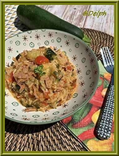 Riz aux courgettes, poivron et bacon
