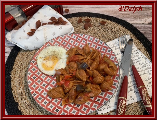 Conchiglie aux poivrons, tomate et aubergine