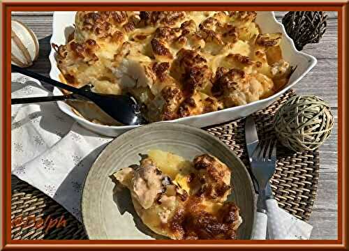 Gratin de pommes de terre, chou-fleur et œufs durs