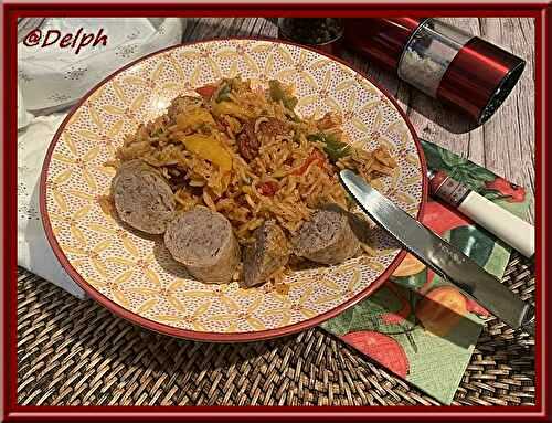 Riz aux poivrons, tomates et saucisses