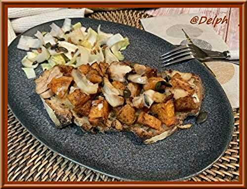 Tartine de patate douce, poulet à la cancoillotte