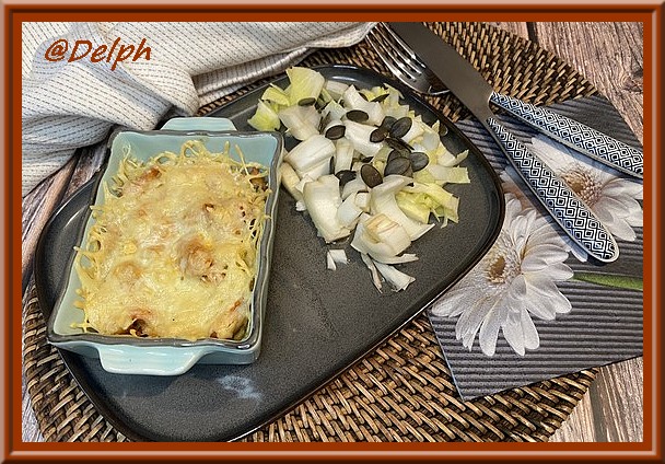 Gratin de coquillettes au poulet et à la cancoillotte