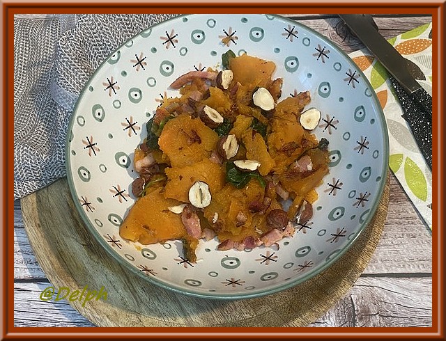 Poêlée de patate douce, épinards et lardons