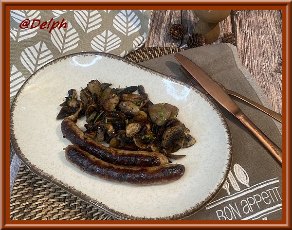 Poêlée de topinambours, champignons et chipolatas