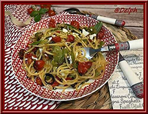 Spaghettis aux tomates cerises et poivrons verts