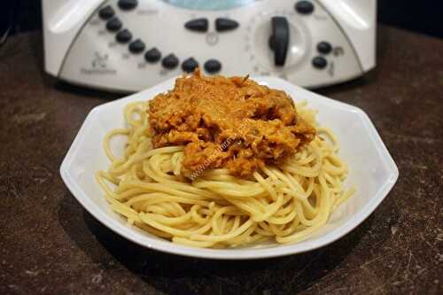 Spaghettis façon marengo au thermomix, préparés en 5 minutes.