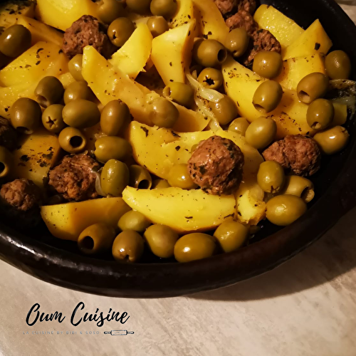 Tajine aux boulettes de viande, pommes de terre et olives