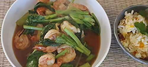 Recette Sauté de crevettes Kai Lan Brocoli chinois
