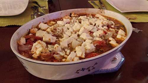 Langoustines, saint-jacques et coques à la tomate et à la feta