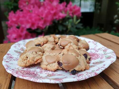 Cookies beurre de cacahuètes, crandberries et chocolat Dulcey