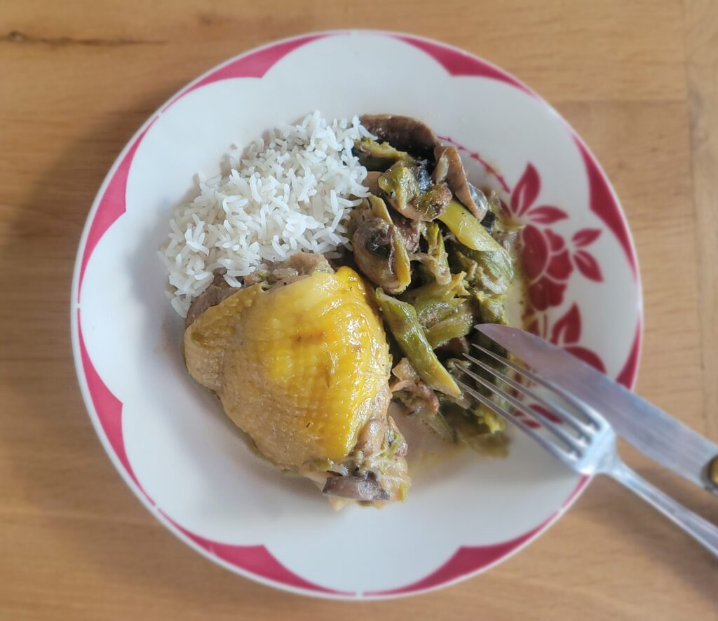 Poulet aux asperges et champignons d’après Cyril Lignac