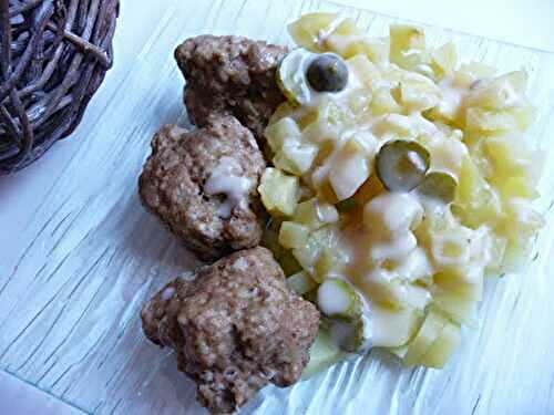 Boulettes de bœuf, pommes de terre et sauce aux cornichons (au thermomix ou pas)