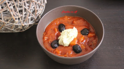 Compotée de tomates et aubergines, crème à la ricotta et au basilic au thermomix ou sans