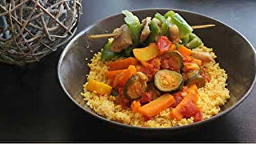 Couscous aux légumes et brochettes de cabillaud