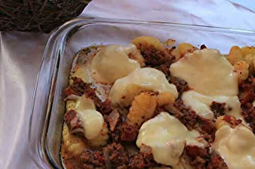 Gratin de gnocchis à la tomate, viande hachée et mozzarella