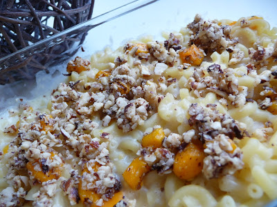 Gratin de pâtes à la mimolette en crumble à la noisette